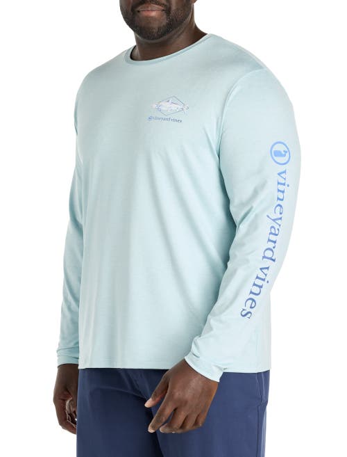 Vineyard Vines Big & Tall Painted Bonefish Long-sleeve Performance T-shirt In Aqua Haze Heather