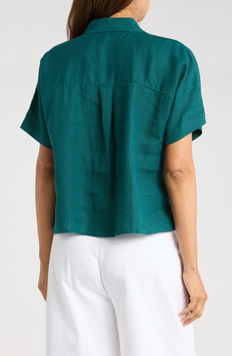 Eileen Fisher Short Sleeve Organic Linen Button-Up Shirt, Alternate, color, Aegean