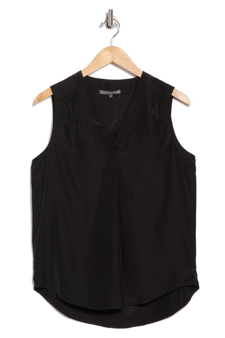 V-Neck Sleeveless Pleat Front Top, Alternate, color, BLACK