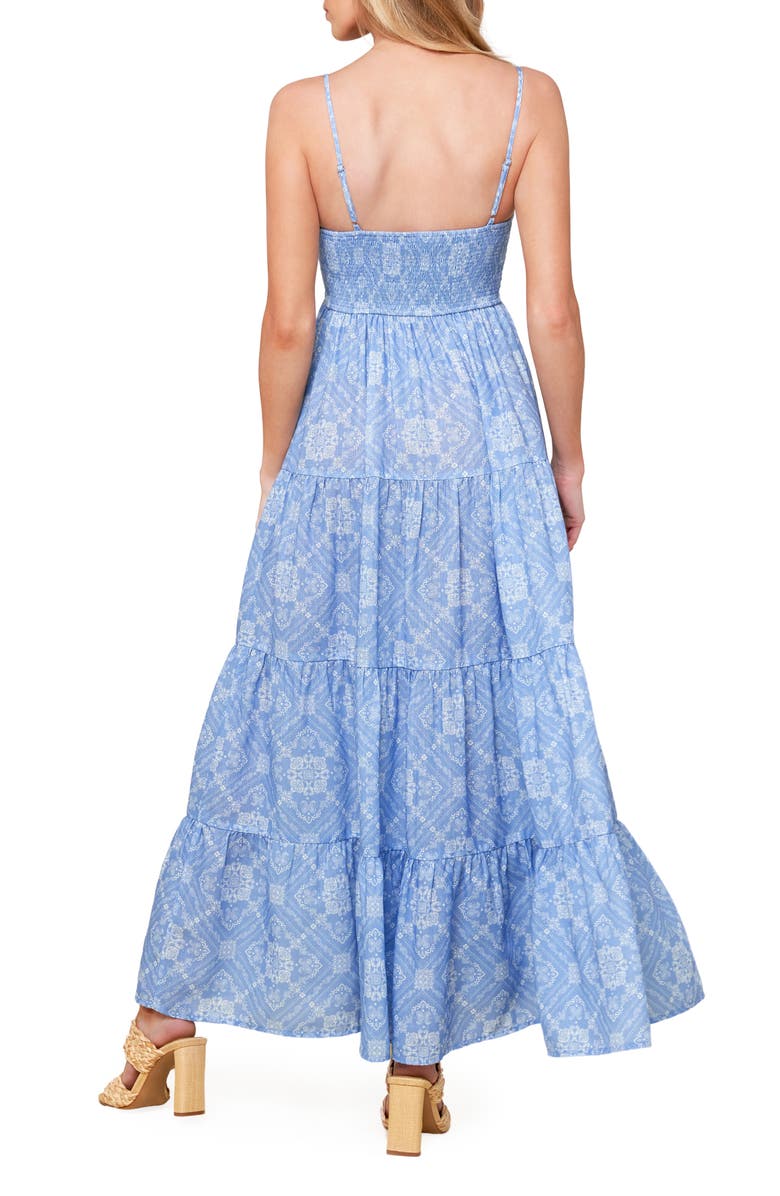 FLYING TOMATO Bandana Print Tiered Maxi Dress, Alternate, color, Slate Blue