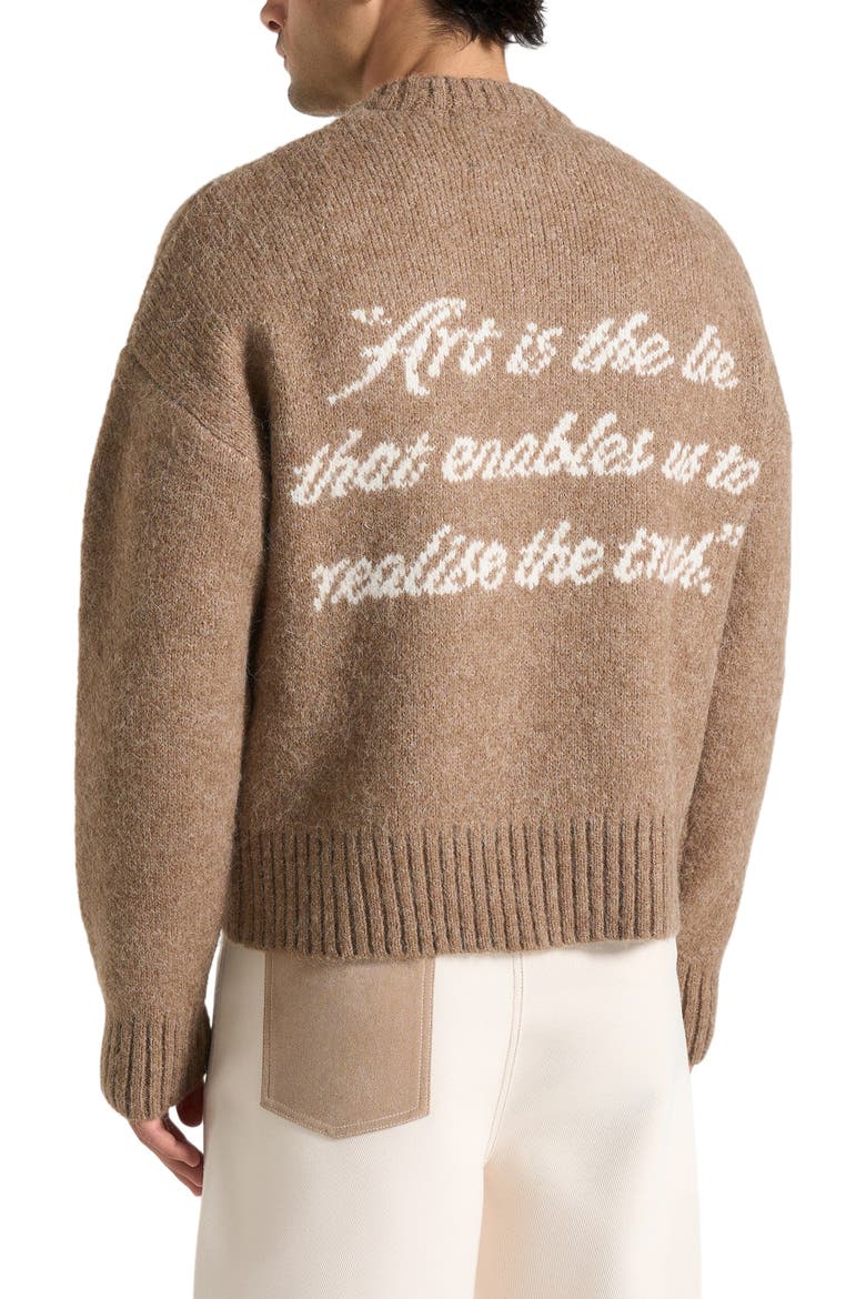 Kamil Art Slogan Brushed Knit Jumper, Alternate, color, Beige