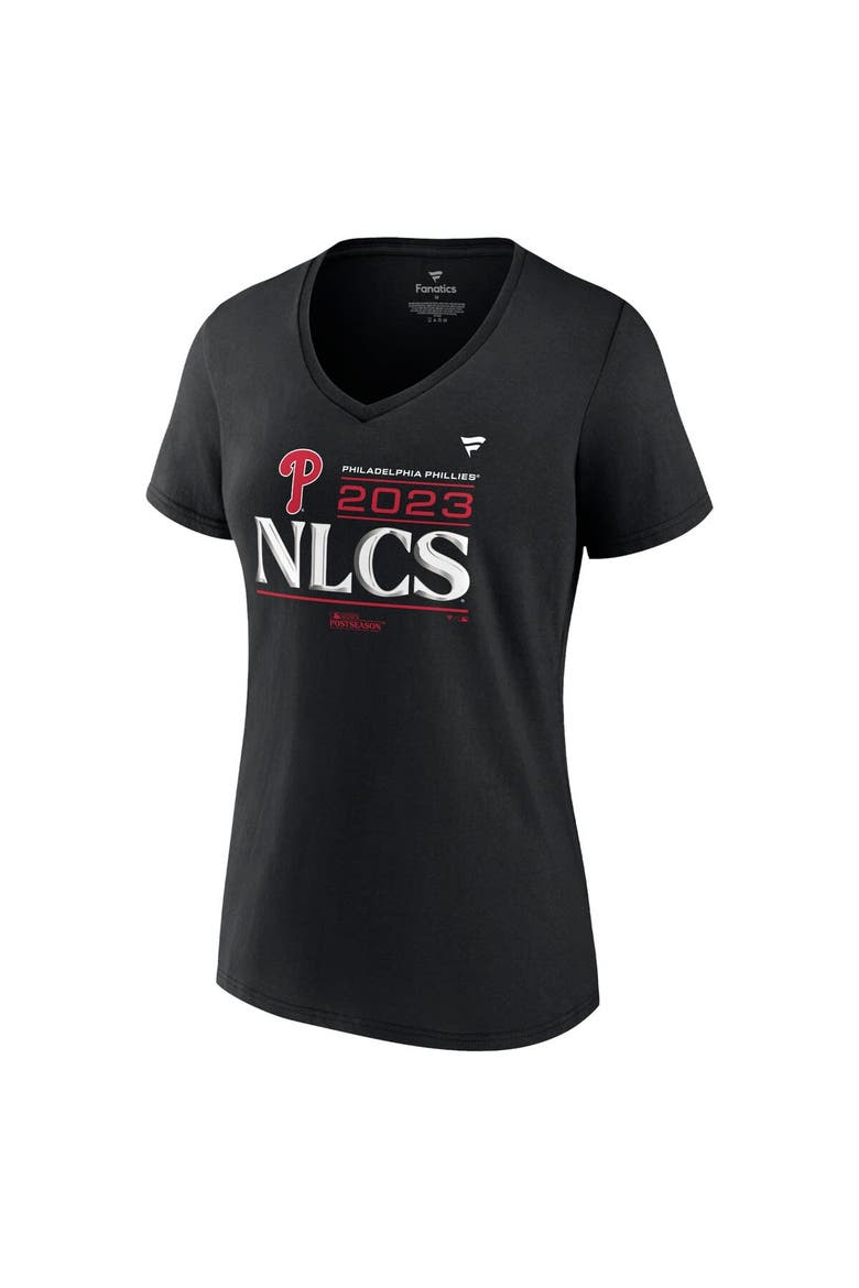 Women's Fanatics Branded  Black Philadelphia Phillies 2023 Division Series Winner Locker Room Plus Size V-Neck T-Shirt, Alternate, color, Black
