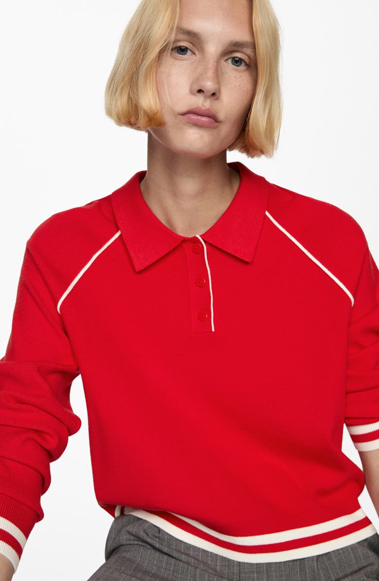MANGO Varsity Stripe Trim Polo Sweater, Alternate, color,