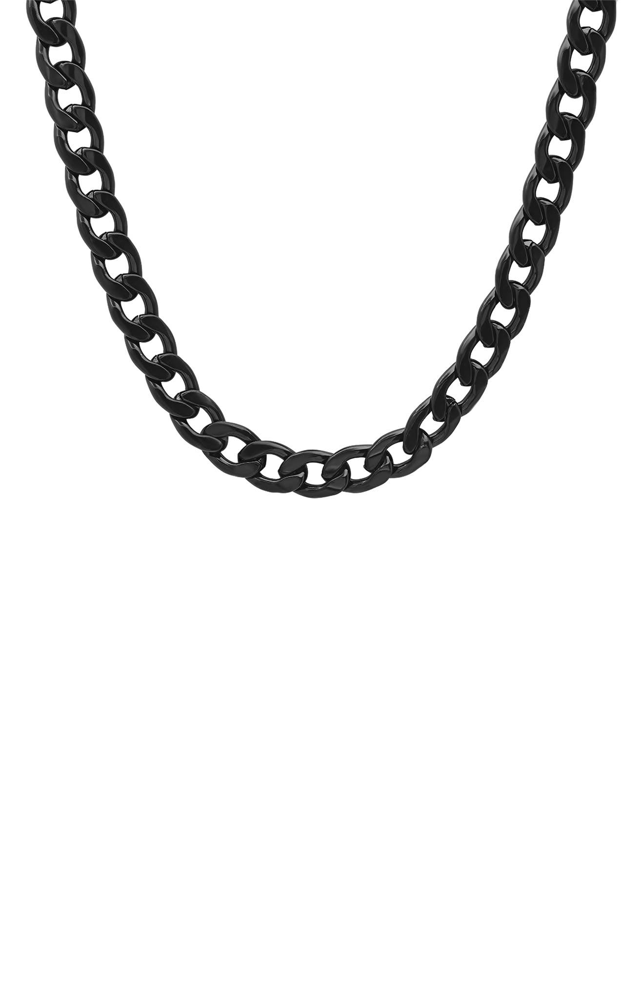 HMY JEWELRY Men's Black IP Stainless Steel 24" Curb Chain Necklace