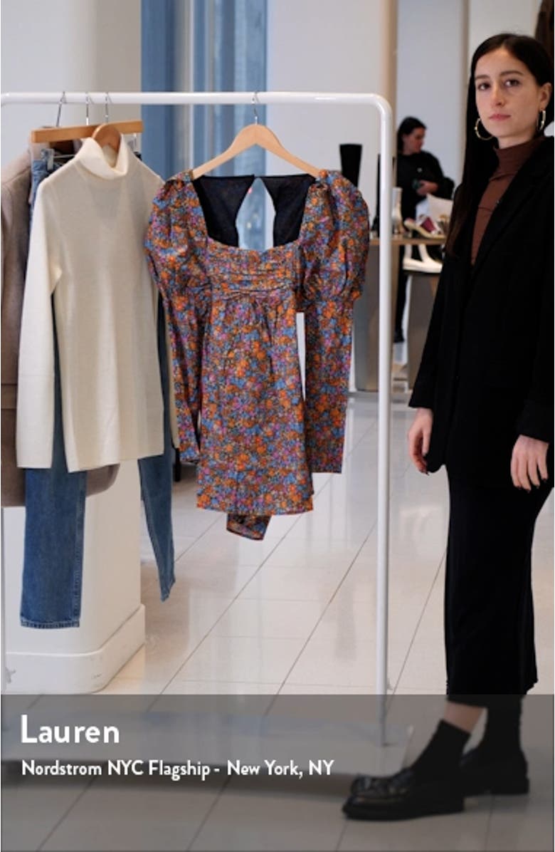 Brittany Floral Long Sleeve Organic Cotton Babydoll Minidress, sales video thumbnail