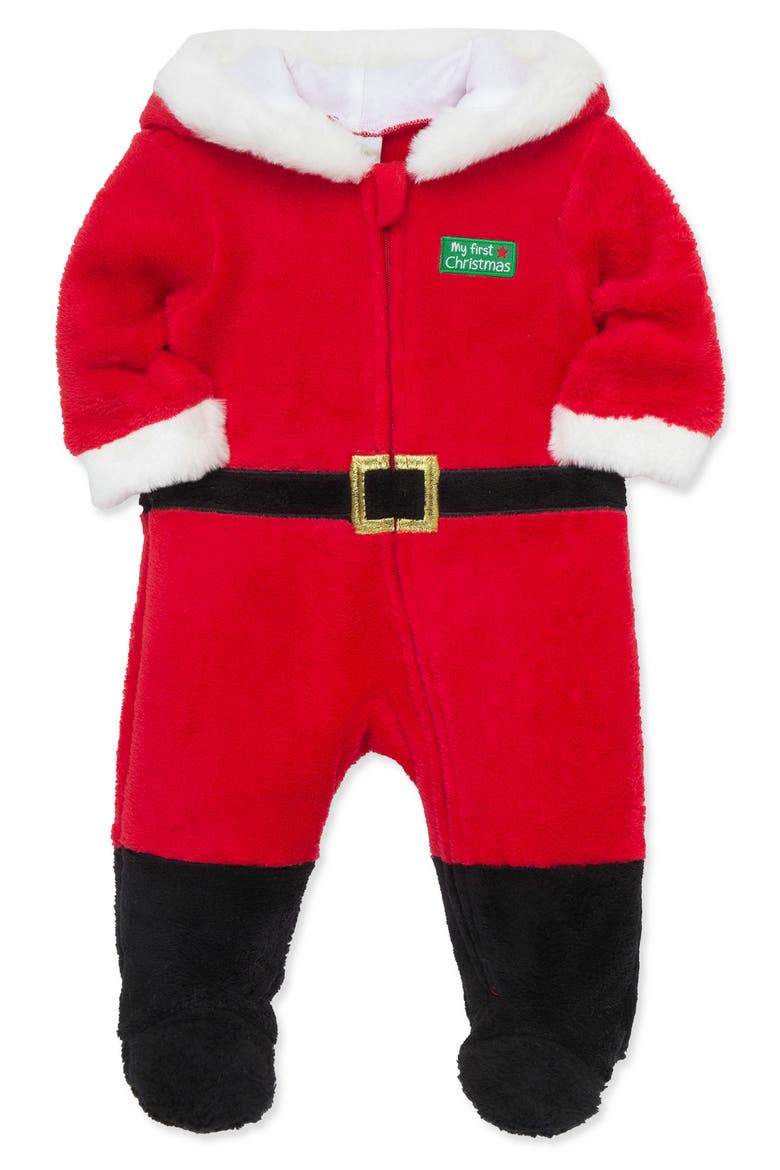 Santa Hooded Minky Fleece Footie, Alternate, color, RED
