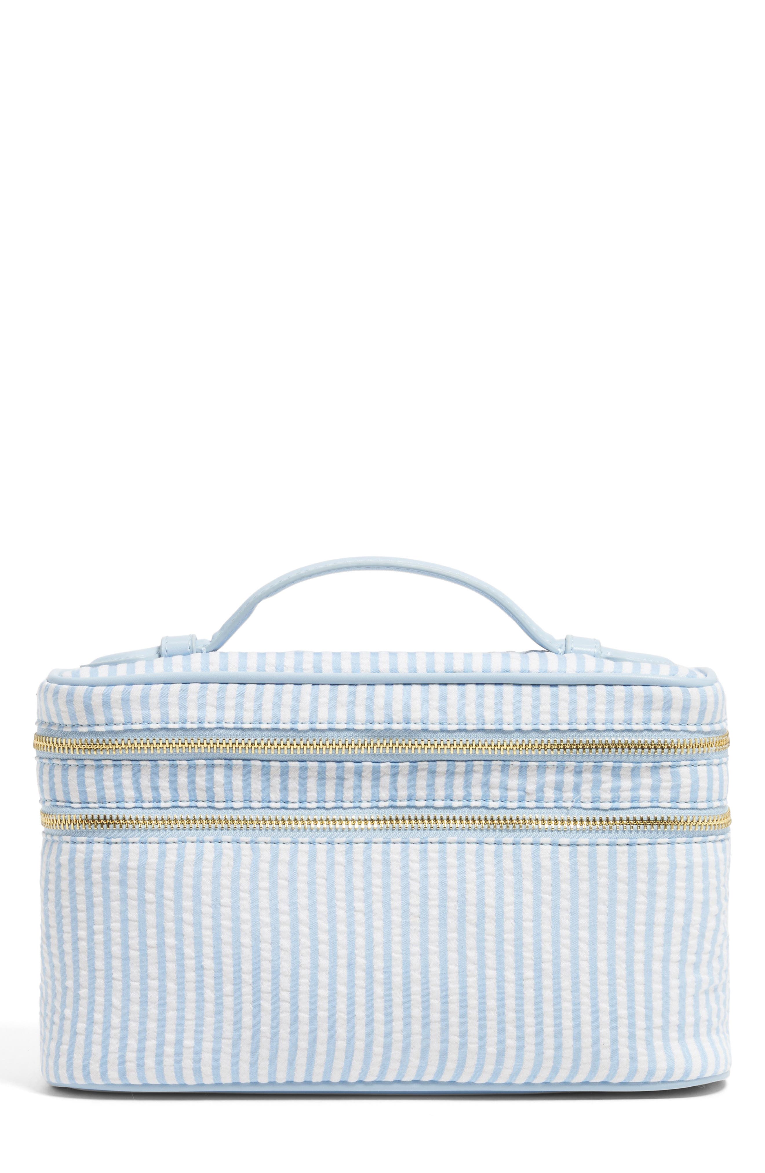 Double Zip Vanity Case, Main, color, BLUE SEERSUCKER