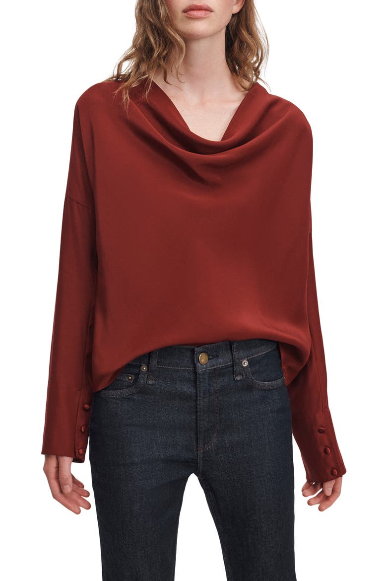 Vinnie Cowl Neck Silk Top, Main, color, RED
