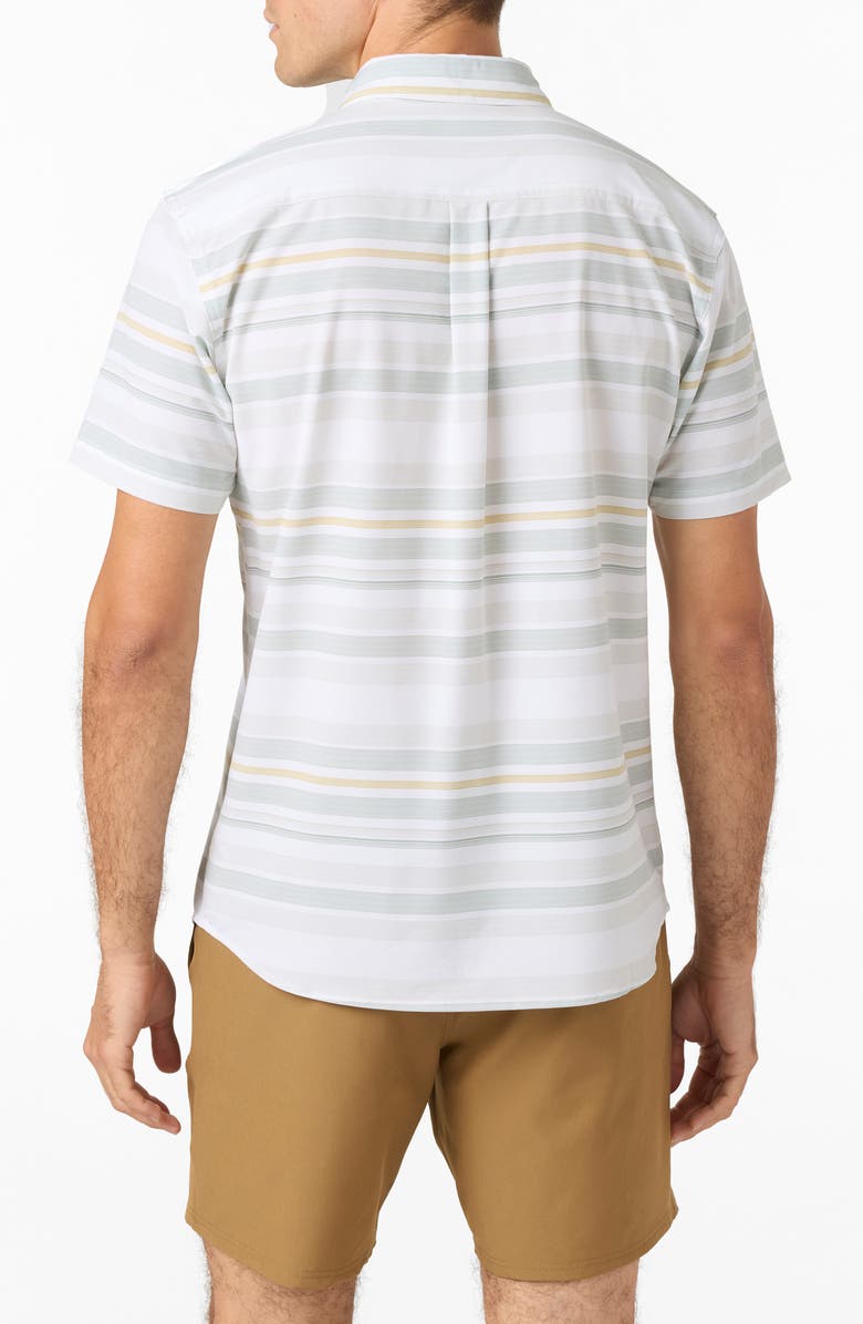 O'Neill TRVLR UPF Traverse Stripe Short Sleeve Performance Button-Up Shirt, Alternate, color, Natural