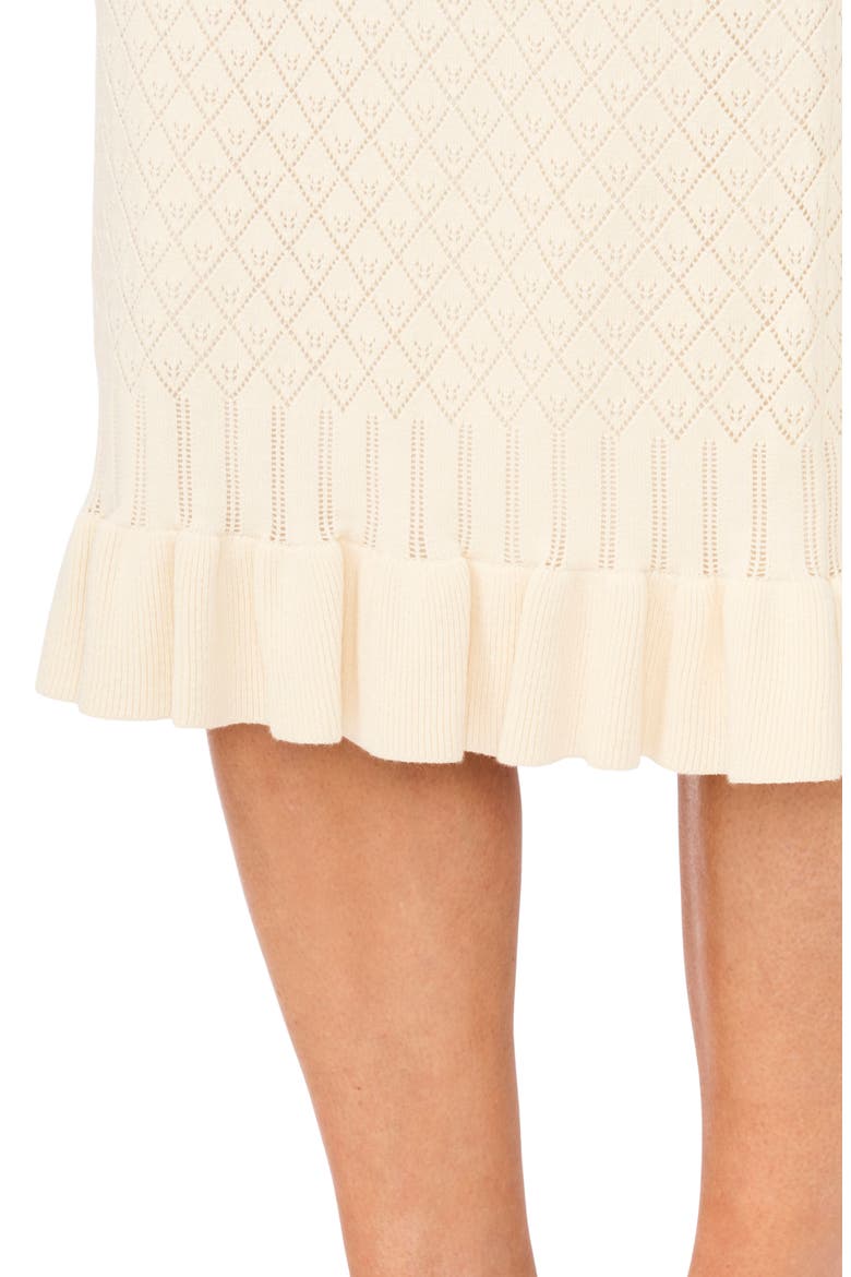 Flounce Hem Pointelle Cotton Knit Skirt, Alternate, color, PURE WHITE