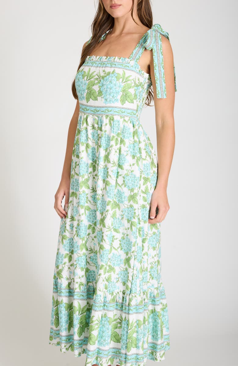 AUGUST SKY Bow Tied Shoulder Strap Midi Dress, Alternate, color, Cream Multi