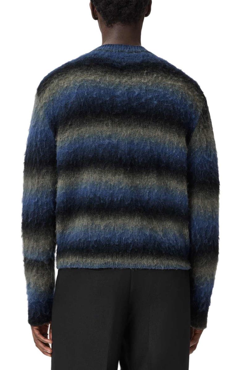 AllSaints Halley Ombré Stripe Crewneck Wool Blend Zip Cardigan, Alternate, color, Blue/ Grey/ Black