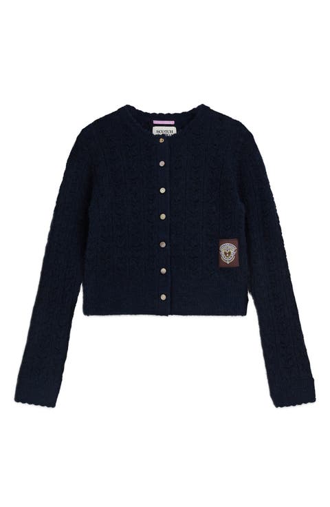 Kids' Pointelle Crewneck Cardigan