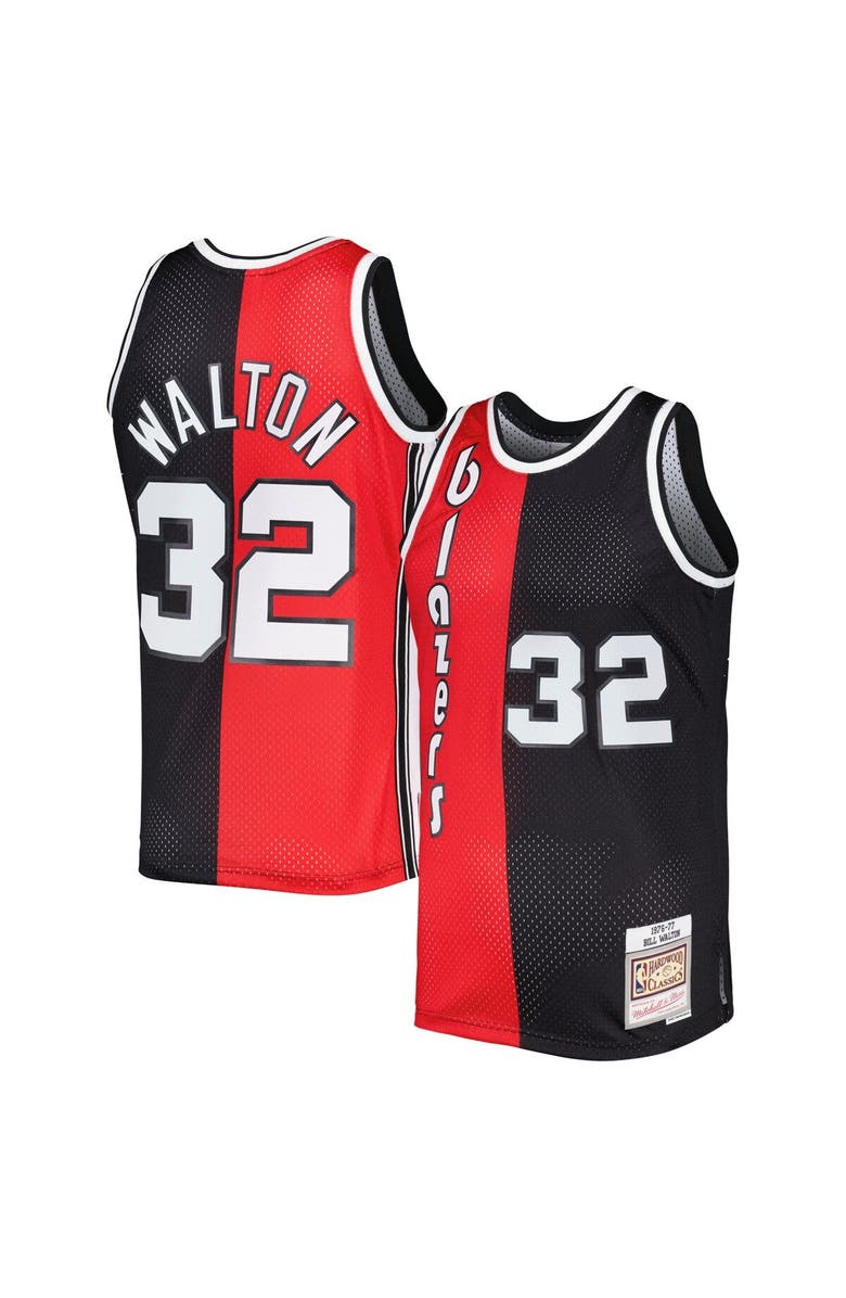 Mitchell & Ness Men's Mitchell & Ness Bill Walton Red/Black Portland Trail Blazers Hardwood Classics 1976/77 Split Swingman Jersey, Main, color, 