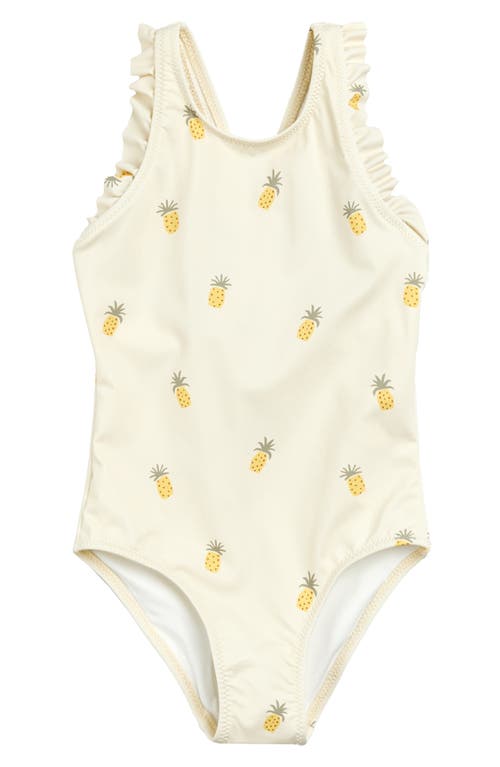Shop Miles The Label Kids' Pineapple Print One-piece Rashguard Swimsuit In Beige