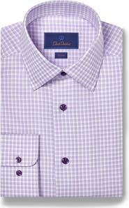 David Donahue Trim Fit Dobby Check Cotton Dress Shirt