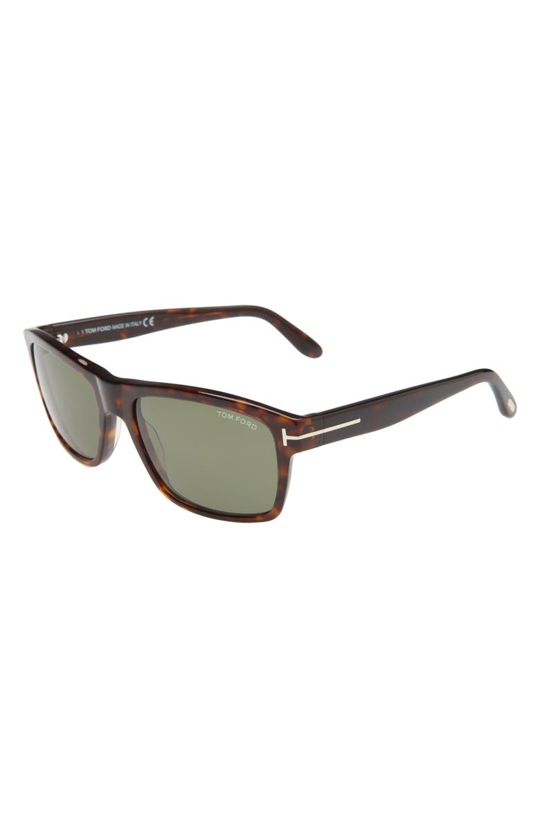 TOM FORD August 58mm Rectangular Sunglasses, Alternate, color, Dark Havana / Green
