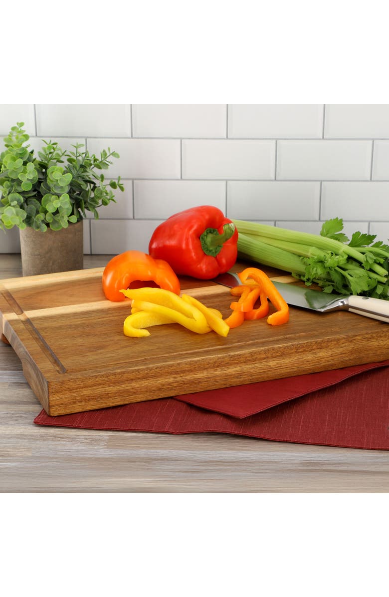 Megachef 15.5 x 12 Inch Acacia Wood 1.5 Inch Thick Carving and Cutting Serving Butcher Board with Juice Groove, Alternate, color, Acacia