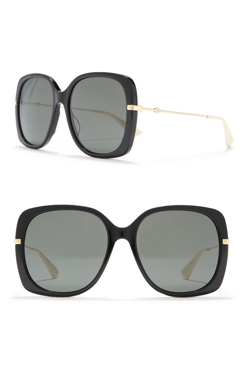 57mm Square Sunglasses, Main, color, BLACK