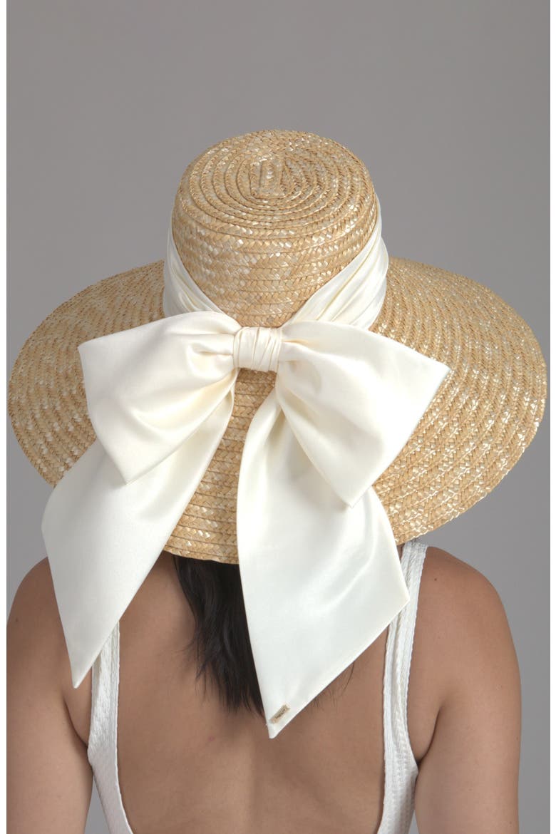 Mirabel Bow Straw Sun Hat, Alternate, color, NATURAL