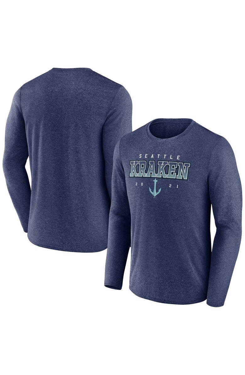 FANATICS Men's Fanatics Branded Heather Deep Sea Blue Seattle Kraken Long Sleeve T-Shirt, Main, color, Heather Navy