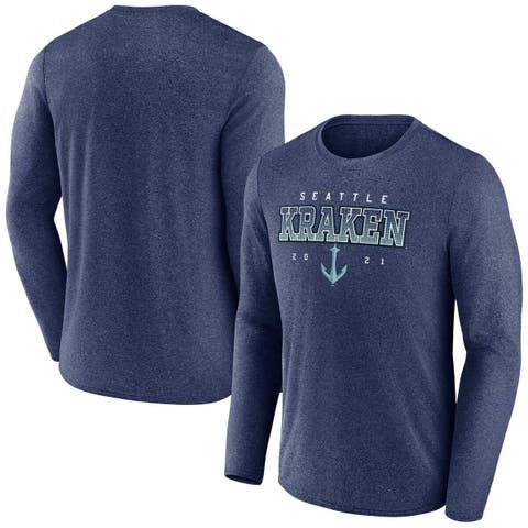 Men's Fanatics Branded Heather Deep Sea Blue Seattle Kraken Long Sleeve T-Shirt