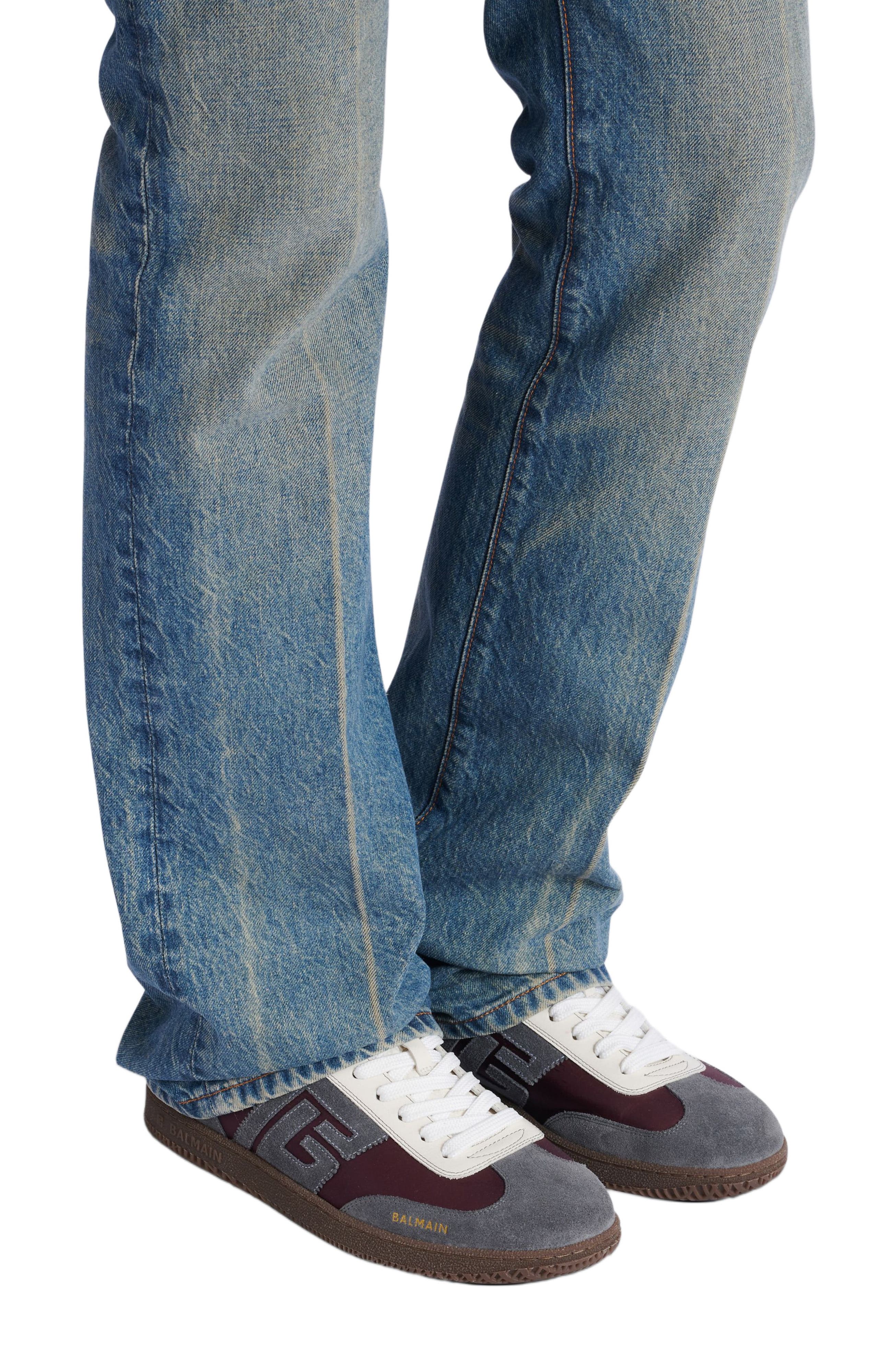 Balmain Swan suede and nylon trainers, Alternate, color, Red