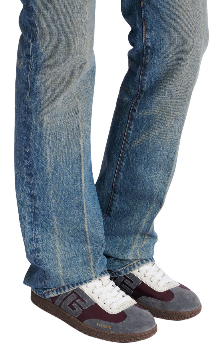 Balmain Swan suede and nylon trainers, Alternate, color, Red