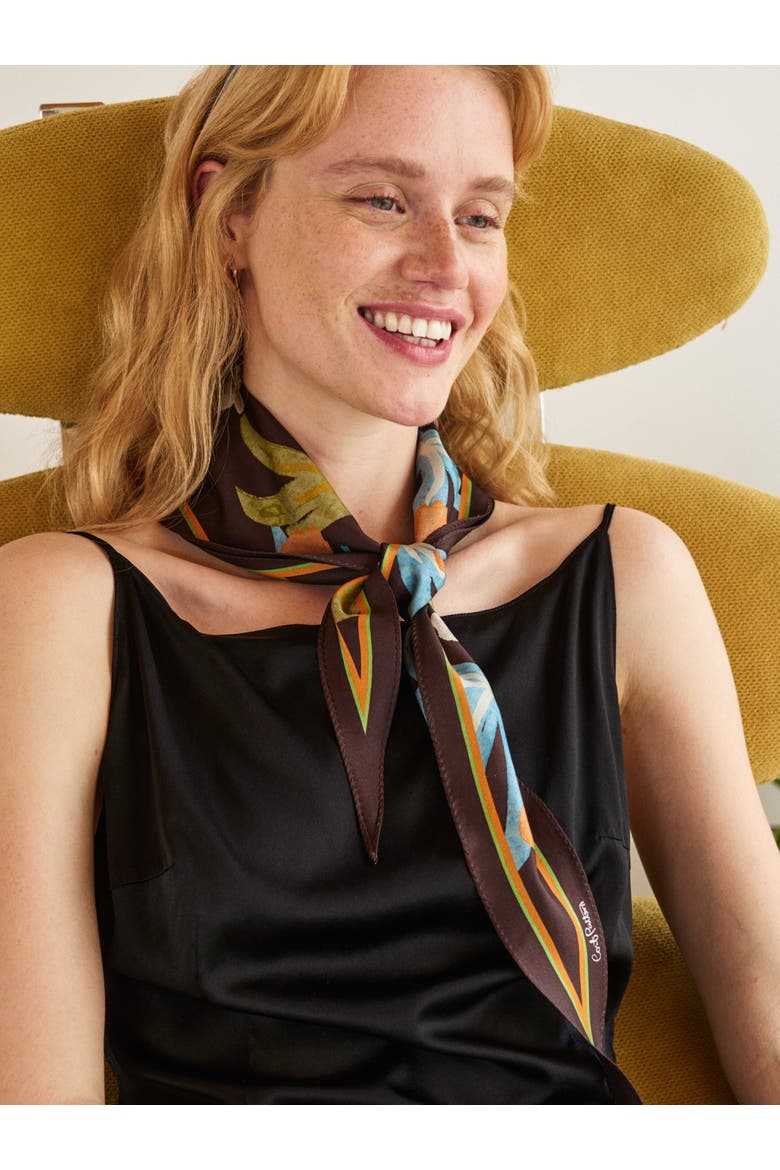 "Ethereal Mirage" Silk Diamond Neckerchief, Alternate, color, Dark Brown