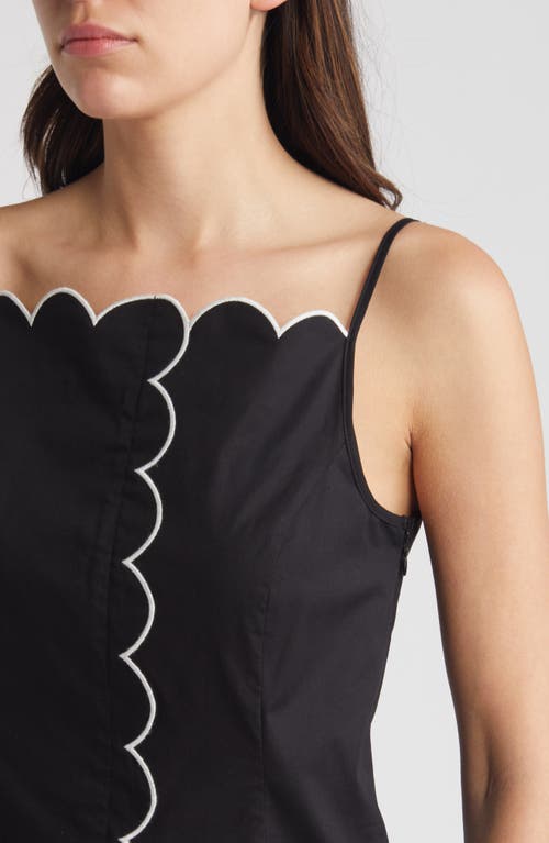 Charles Henry Scallop Detail Stretch Cotton Minidress In Black