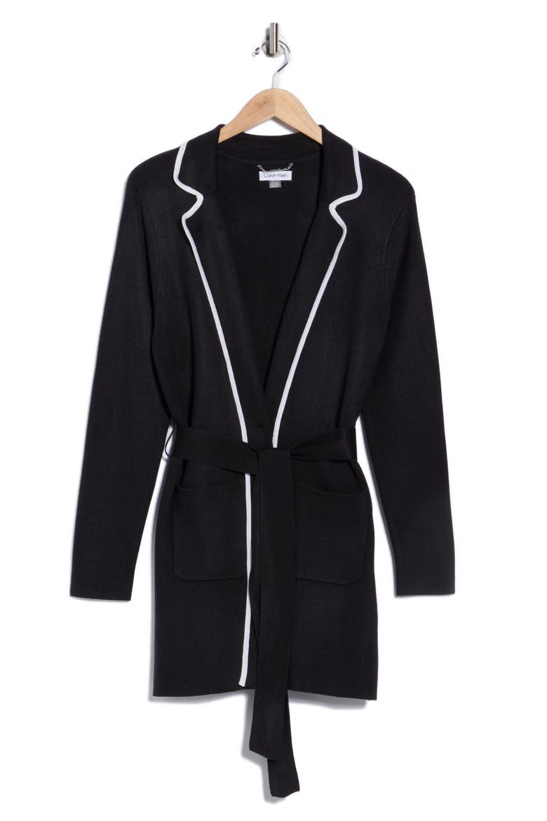 Piped Tie Waist Cardigan, Alternate, color, NAVY/ CREAM