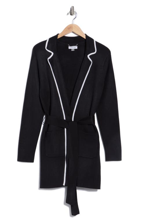 Calvin Klein Piped Tie Waist Cardigan In Black