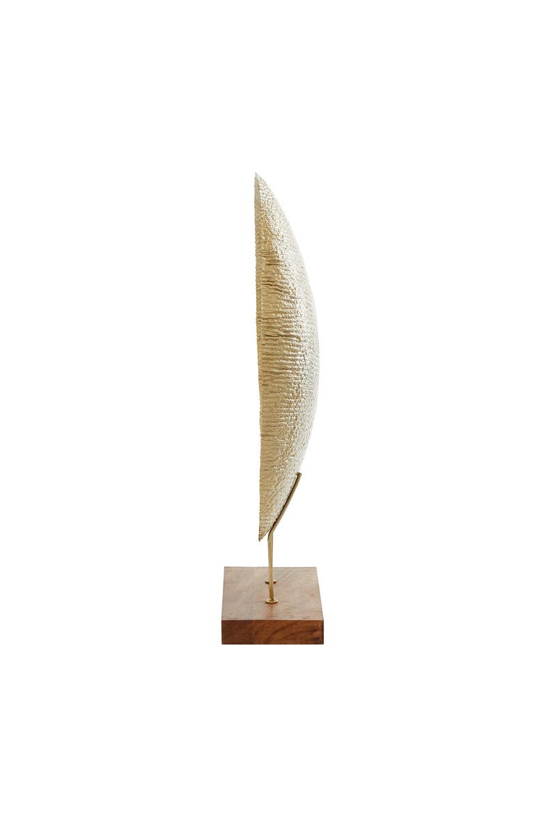 Gold Metal Plate Geometric Sculpture with Wood Stand, Alternate, color, GOLD