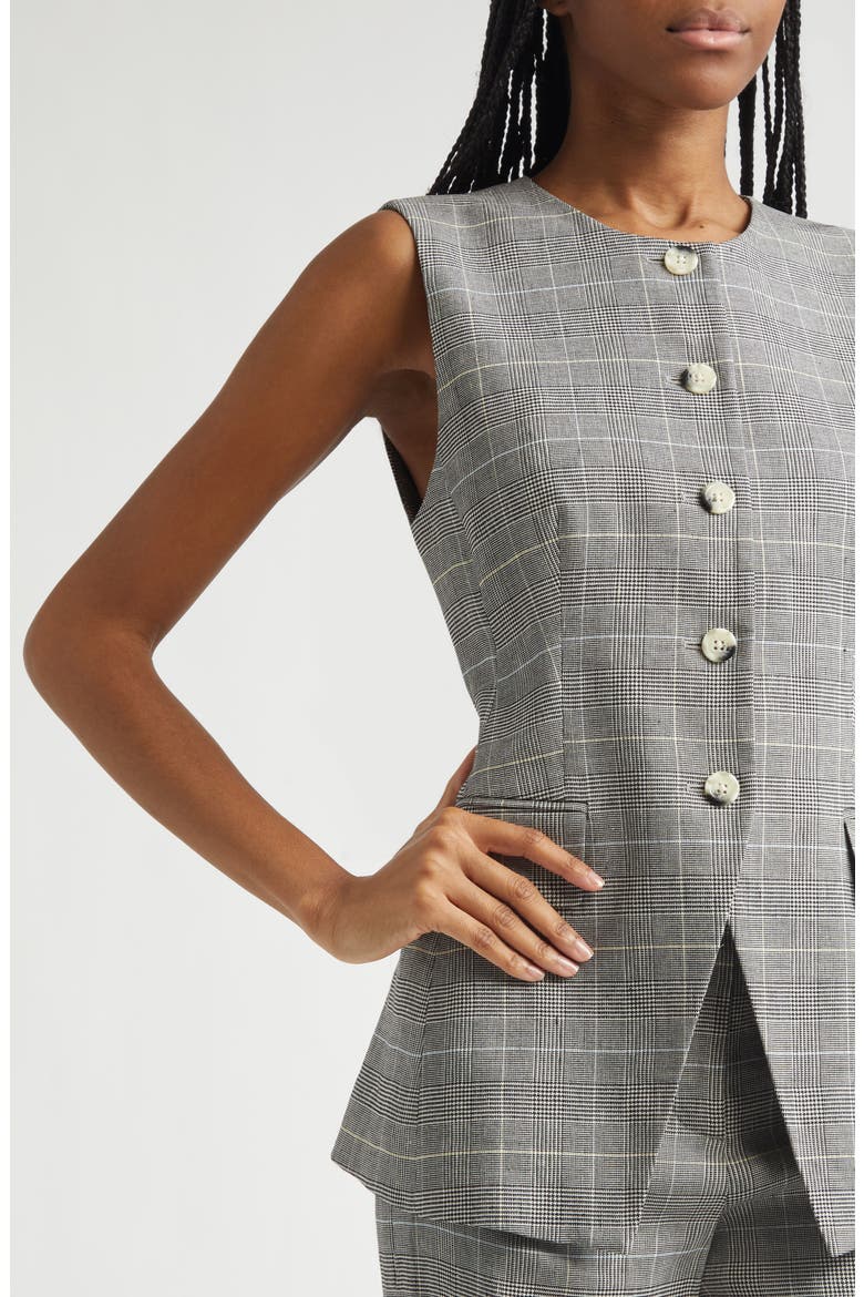 Lois Glen Plaid Linen Blend Vest, Alternate, color, BLACK MULTI