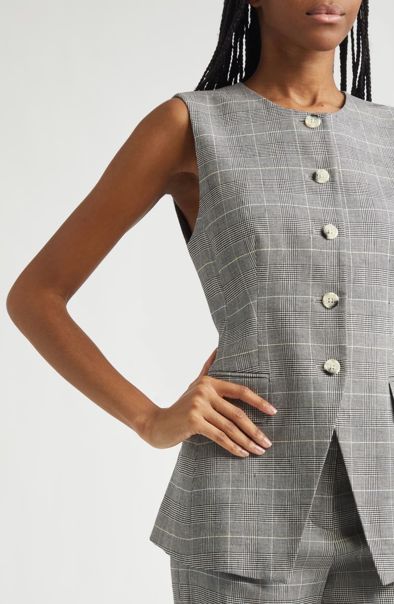 Veronica Beard Lois Glen Plaid Linen Blend Vest, Alternate, color, Black Multi