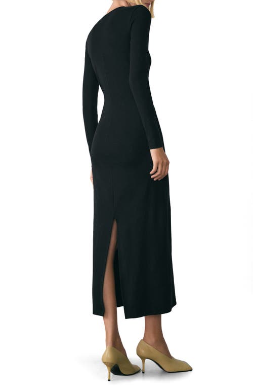 MANGO MANGO BASILA LONG SLEEVE STRETCH COTTON MIDI DRESS