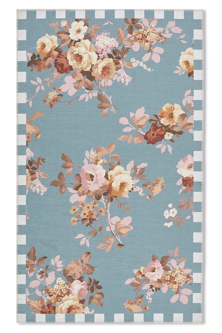 Slate Wild Rose Washable Rug, Main, color, BLUE