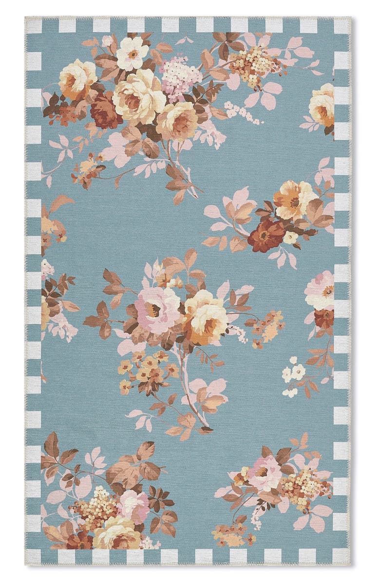 MACKENZIE CHILDS Slate Wild Rose Washable Rug, Main, color, Blue