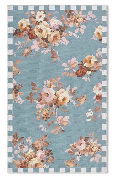 Slate Wild Rose Washable Rug