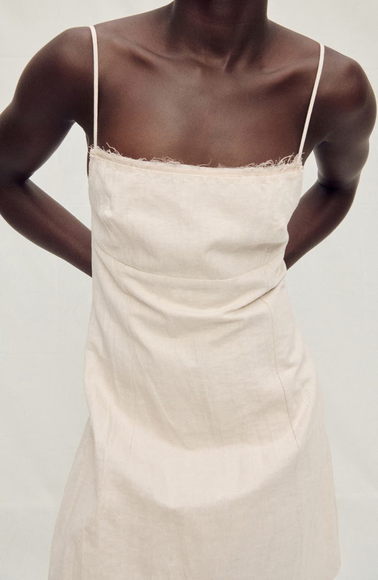 MANGO Frayed Cotton & Linen Minidress, Alternate, color, Beige