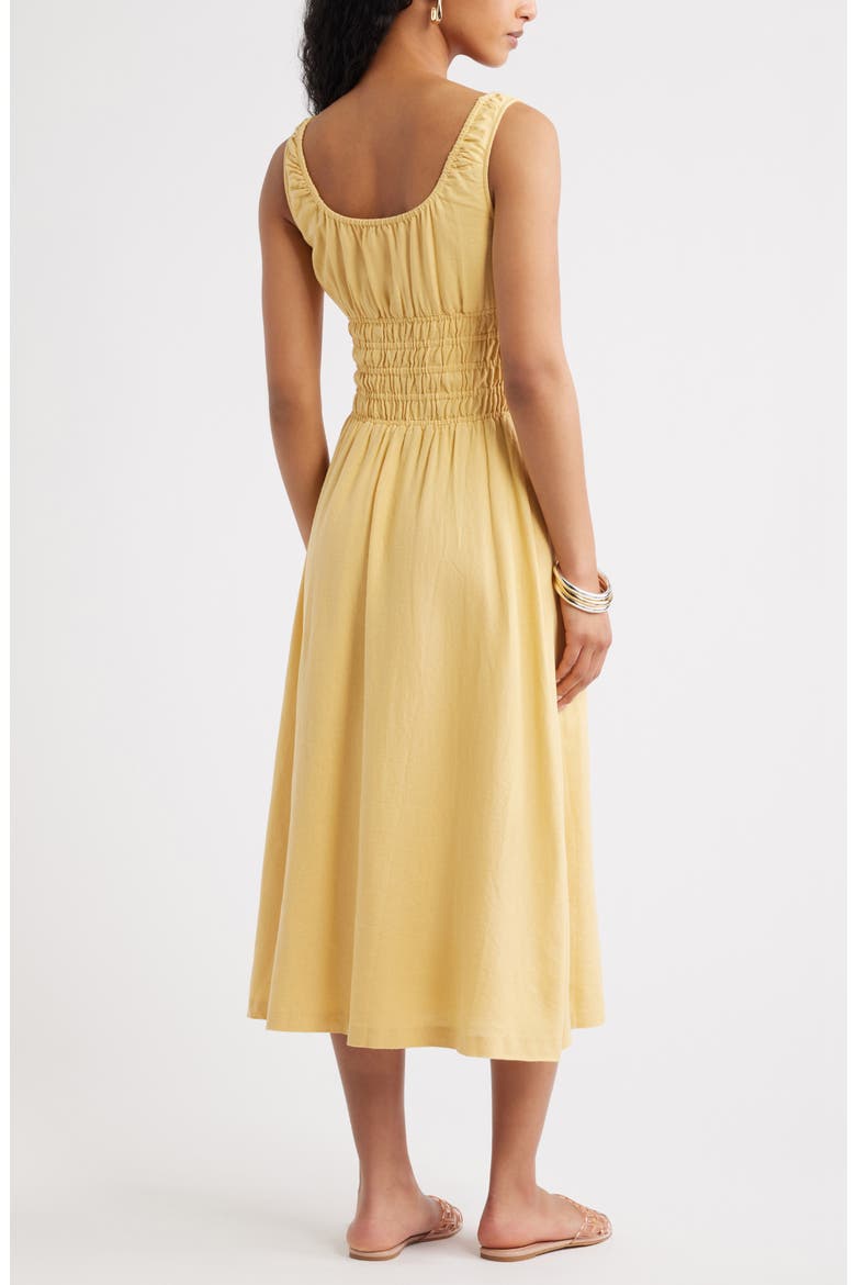 Smocked Waist Midi Dress, Alternate, color, YELLOW SAHARA
