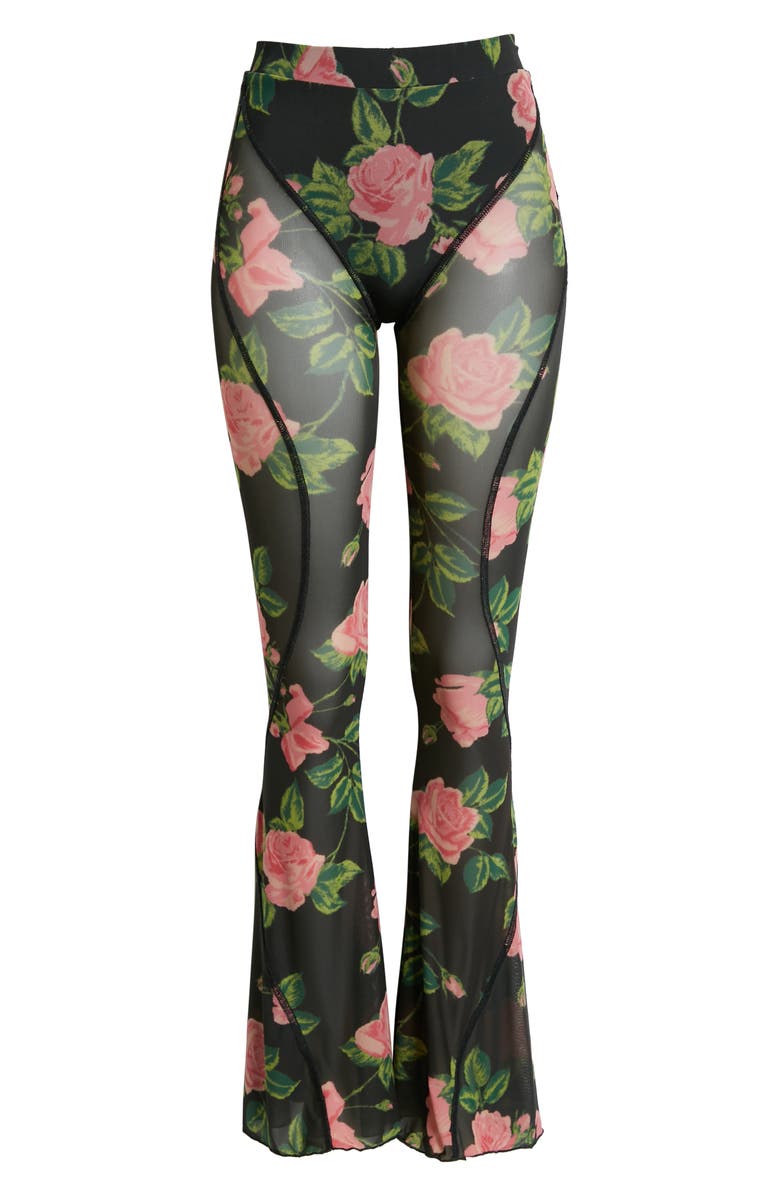 Richard Quinn Floral Print Flare Leg Mesh Pants, Main, color, 