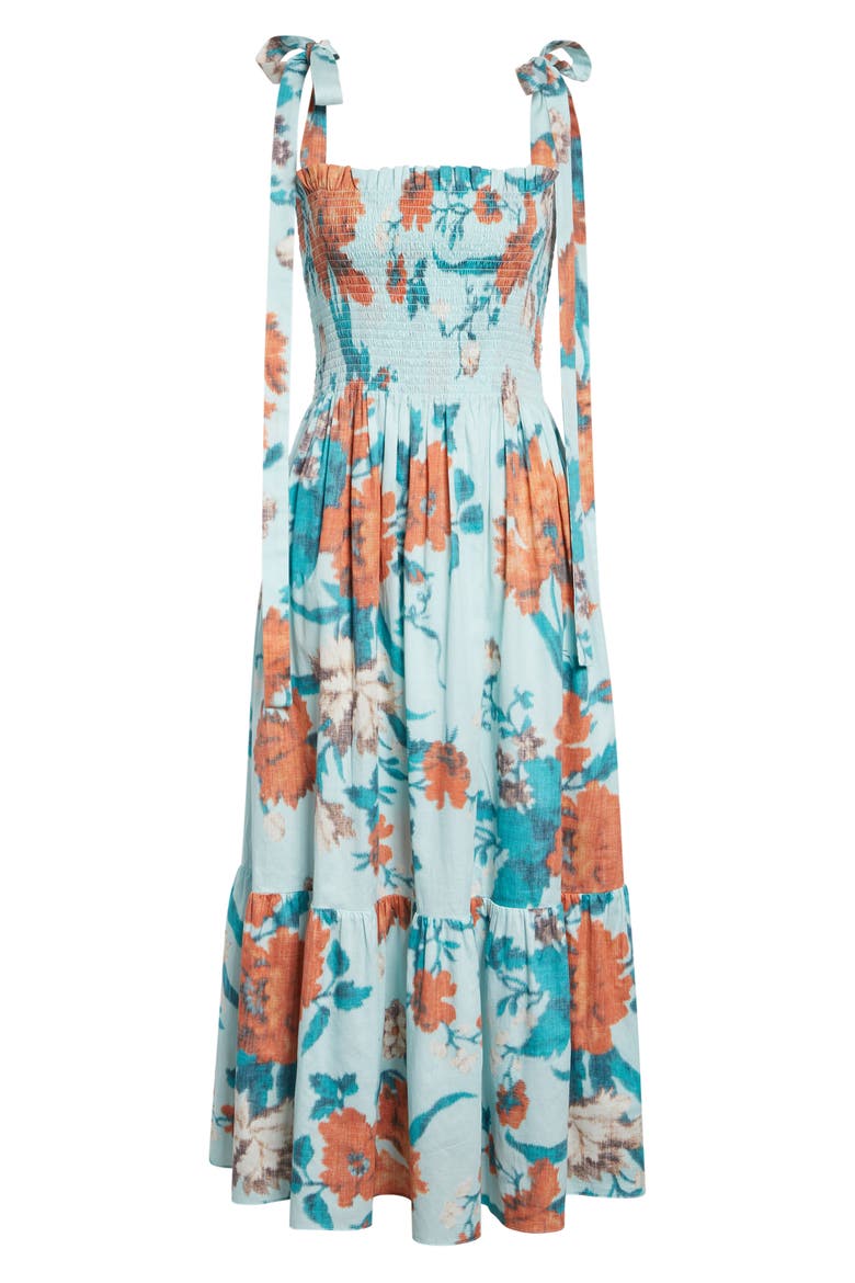 Floral Tiered Cotton Midi Sundress, Alternate, color, TRAILING POPPY DREAM BLUE