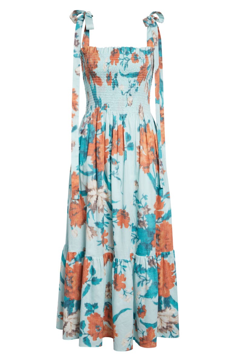 Erdem Floral Tiered Cotton Midi Sundress, Alternate, color, Trailing Poppy Dream Blue