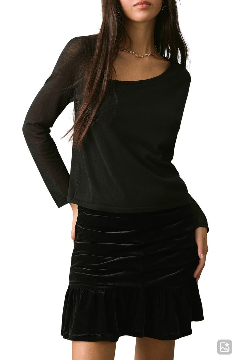 Draped Velvet Skirt, Alternate, color, BLACK