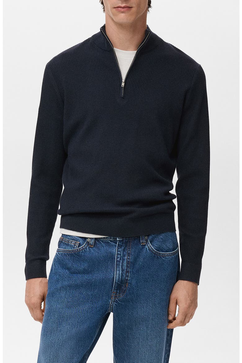 Rib Quarter Zip Sweater, Main, color, NAVY