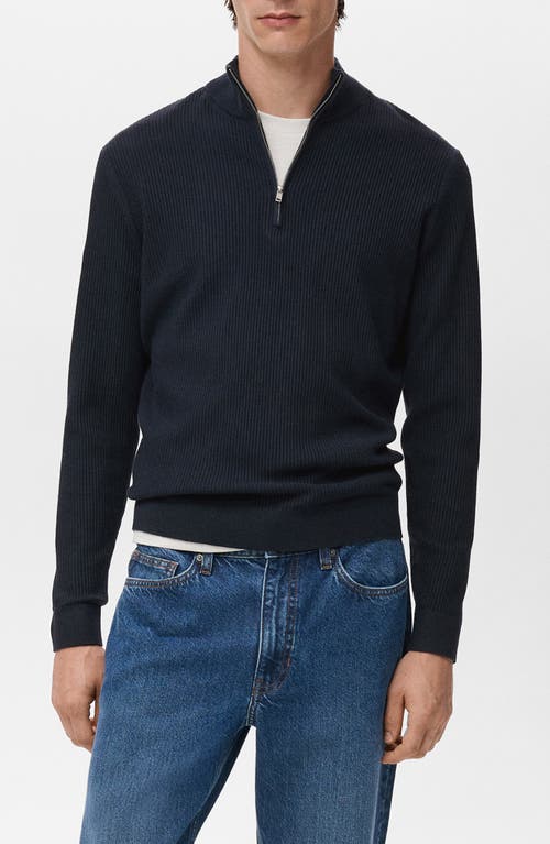 Mango Rib Quarter Zip Sweater In Blue