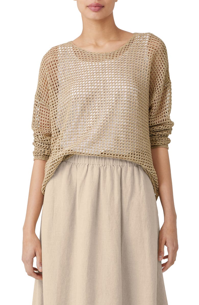 Eileen Fisher Open Stich Organic Linen Sweater, Main, color, 