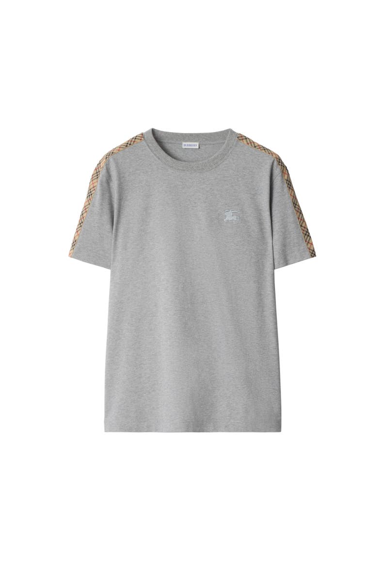 Check Trim Cotton T-shirt, Alternate, color, Pale grey melange