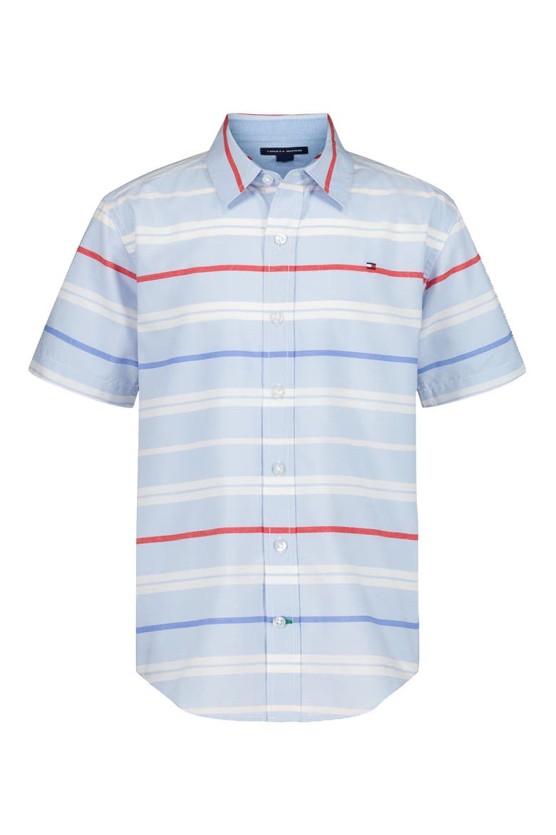 Kids' American Stripe Short Sleeve Button-Up Shirt, Main, color, CHAMBRAY BLUE